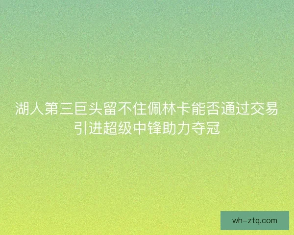 湖人第三巨头留不住佩林卡能否通过交易引进超级中锋助力夺冠